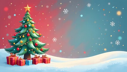 Illustration of a Christmas tree with gifts
