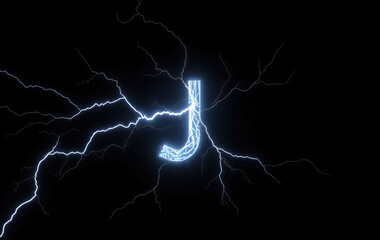 Letter J electric blue lightning bolts radiating from central point on black background