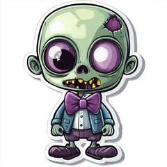 Fototapeta premium Cartoon zombie character with a bow tie, isolated on white background.