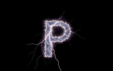 Naklejka premium electric lightning bolt in shape of letter P on black background