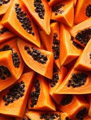 Fresh papaya slices, vibrant orange color.