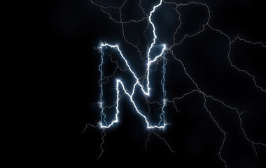 electric lightning bolts forming letter N on black background dynamic energy power