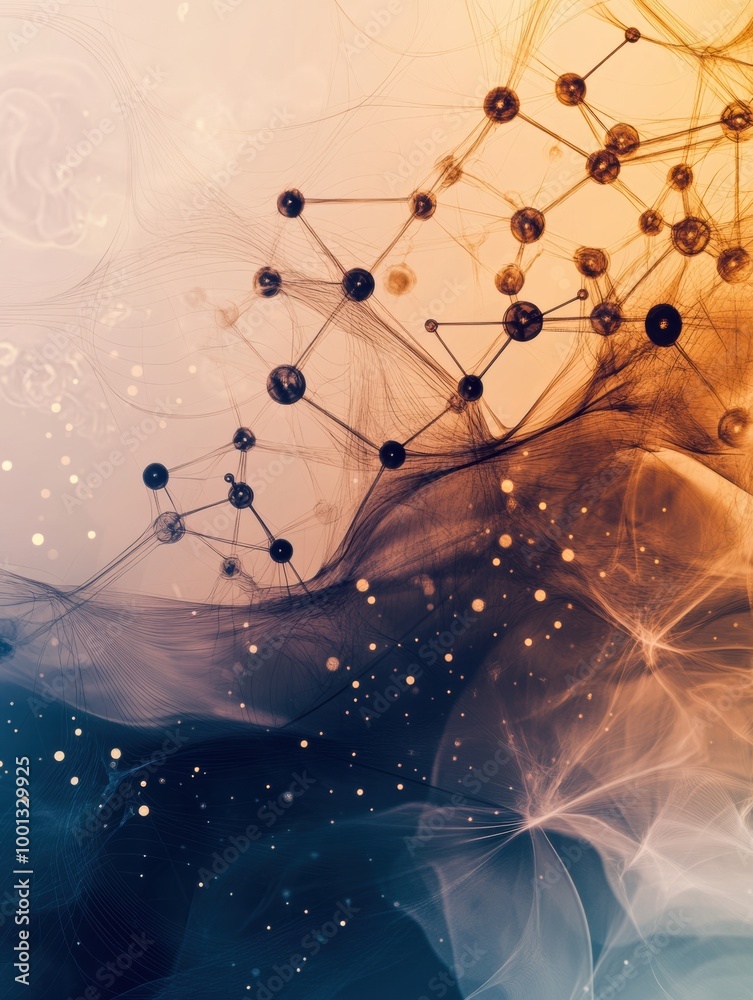 Leinwandbilder Abstract representation of molecules and chemical structures with dynamic colors showcasing scientific innovation in modern research. Generative AI