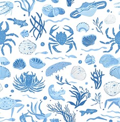 Naklejka premium Seamless pattern of marine life