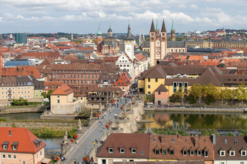 Photo of the skyline with church towers in the Germany city named Würzburg
