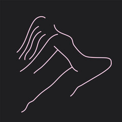 Woman Body. Beautiful fitness figure. Beauty logo. Black background. Erotic lady poses drawn lines. Modern Scandinavian Design. Vector illustration