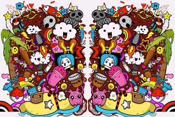 Naklejka premium cute and adorable doodle art background illustration, my own work