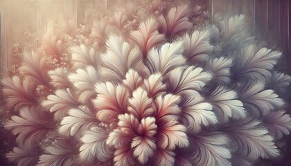 n abstract artwork featuring a dense arrangement of soft, overlapping feathers