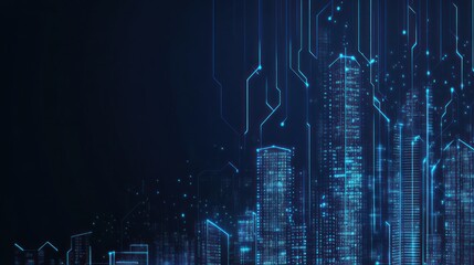 Futuristic Cityscape with Digital Network