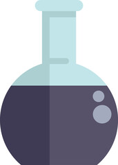 Round bottom flask containing a purple chemical solution bubbling, in flat design style