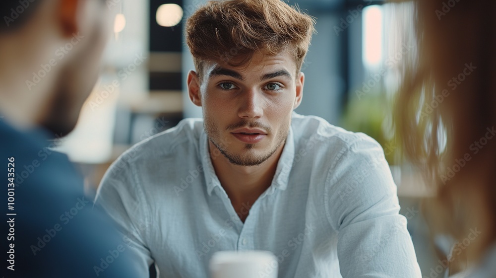 Wall mural Young Man Discussing Strategies with Confidence