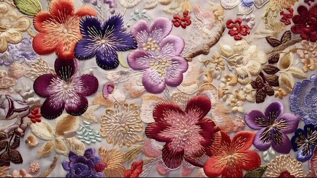 A FINE JAPANESE SILK FABRIC WITH FLOWERS