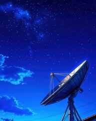 Peaceful Evening Scene with Satellite Dish Under Stars
