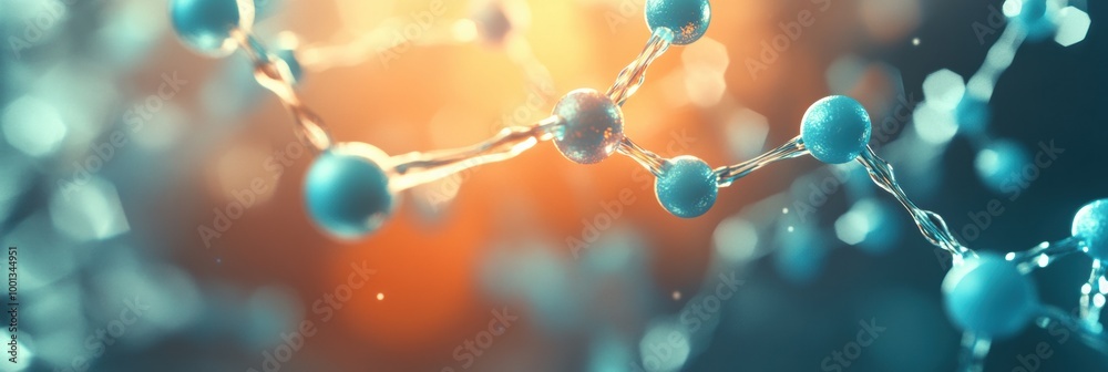 Poster Abstract visualization of molecules and chemical structures in a colorful background representing scientific concepts and discoveries. Generative AI