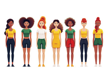 Fototapeta premium Woman of different diversity style. Diverse females. Die cut transparent.