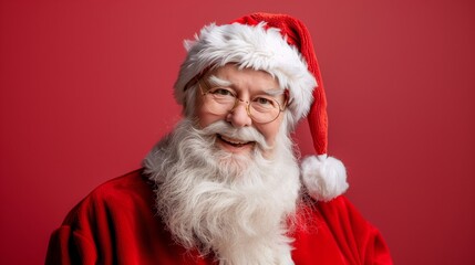 Naklejka premium A smiling man in a Santa hat and glasses