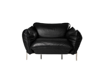 Black leather armchair in modern style isolated on white background.
