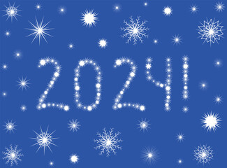 Beautiful happy new year decorative card with 2024 number made of snowflakes