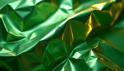 Green foil crinkled paper texture background