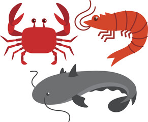 small aquatic animal icons vector illustration