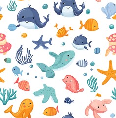 A seamless pattern of cute sea animals
