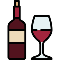 red wine glass and bottle is a beverage for celebration filled outline icon