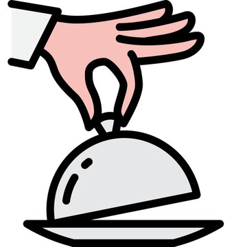 recommend clip art: signature dish or house special consisting of serving cloche and chef's hand filled outline icon