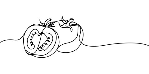 ripe fresh one tomato fruit vegetable line art, Abstract red shaped tomato. single line tomato icon, A continuous line drawing of a tomato, One continuous line drawing Tomato vegetable. Tomato single