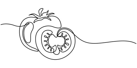 ripe fresh one tomato fruit vegetable line art, Abstract red shaped tomato. single line tomato icon, A continuous line drawing of a tomato, One continuous line drawing Tomato vegetable. Tomato single