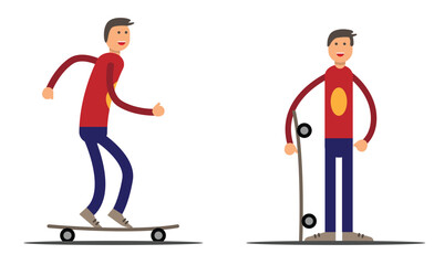 Fototapeta premium Happy Sportsman on the Skateboard Flat Style. Sports and outdoor activity leisure game concept vector