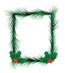 Holly Berries and Christmas Tree Fir Square Frame Copy Space. International Seasonal Holiday Vector Art