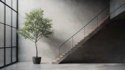 Loft-style apartment with a large indoor tree placed in the center of the open space, loft tree, urban oasis