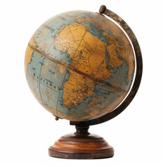 Photograph of a globe, representing the world, isolated on a white background