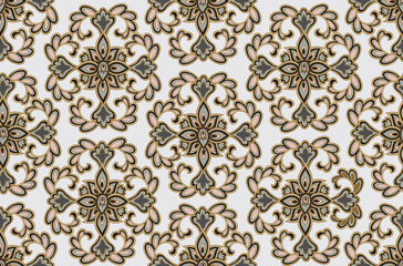 Flourish seamless pattern european retro interior decor style. Floral ornament with fantastic flowers and leaves.