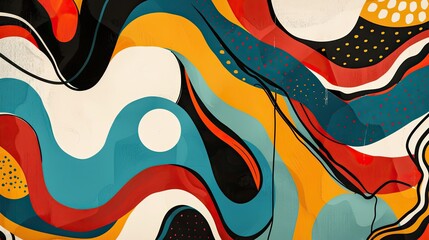 70s-inspired wallpaper with swirling forms bold colors and comic contours