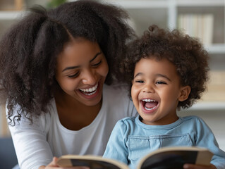 Child Happily Reading Book