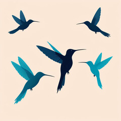 Obraz premium Graceful Hummingbirds Silhouettes in Flight on Beige Background