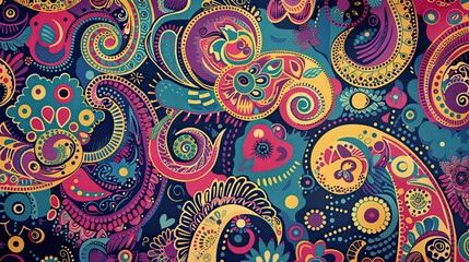 Naklejka premium Wallpaper with intricate paisley motifs bold colors and comic-style contours