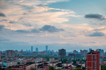 Naklejka premium Shanghai skyline at dusk