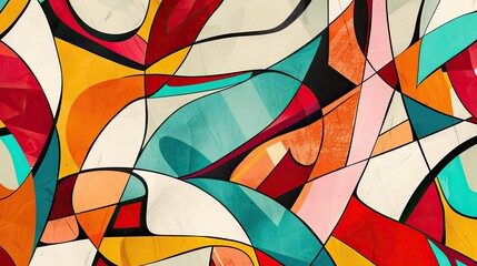 Fototapeta premium Geometric shapes vibrant hues and comic lines in a retro chic wallpaper design