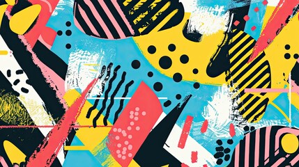 Obraz premium Geometric shapes vibrant colors and comic outlines in a dynamic 70s wallpaper