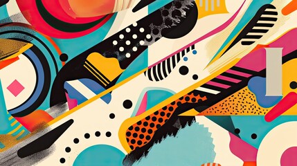 Geometric shapes vibrant hues and comic outlines in a retro chic wallpaper