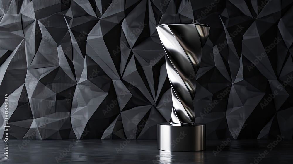 Canvas Prints Silver trophy with spiral shape and wide base positioned on a matte black backdrop