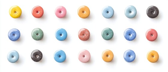 Fototapeta premium A collection of colorful thumbtacks on solid white background, single object