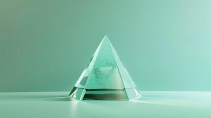 Crystal pyramid trophy with precise edges set on frosted base light mint green backdrop