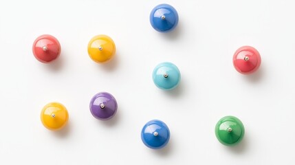 Fototapeta premium A box of colorful push pins on solid white background, single object