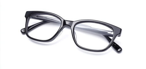 A pair of reading glasses on solid white background, single object