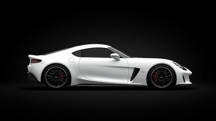 Naklejka premium Modern white sports car on black background. Side view. sports. Illustrations 