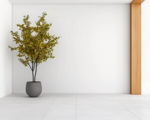 Fototapeta premium Modern home with a central atrium featuring a tall ginkgo tree, ginkgo atrium, timeless beauty