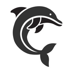 Black and white dolphin icon in a stylized design. Vector illustration perfect for marine, nature, and logo designs. © Burbuzin